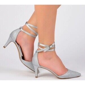 Women’s Journee Collection Luela Pumps Silver Pointed Toe Strappy Heels Size 11